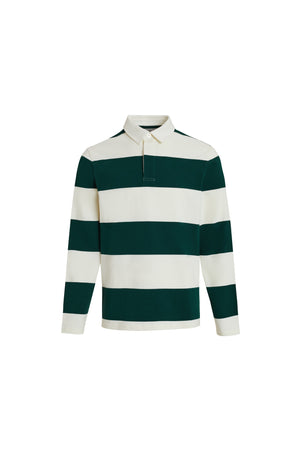 Rugger Wide Stripe Rugby Polo in Pine Green