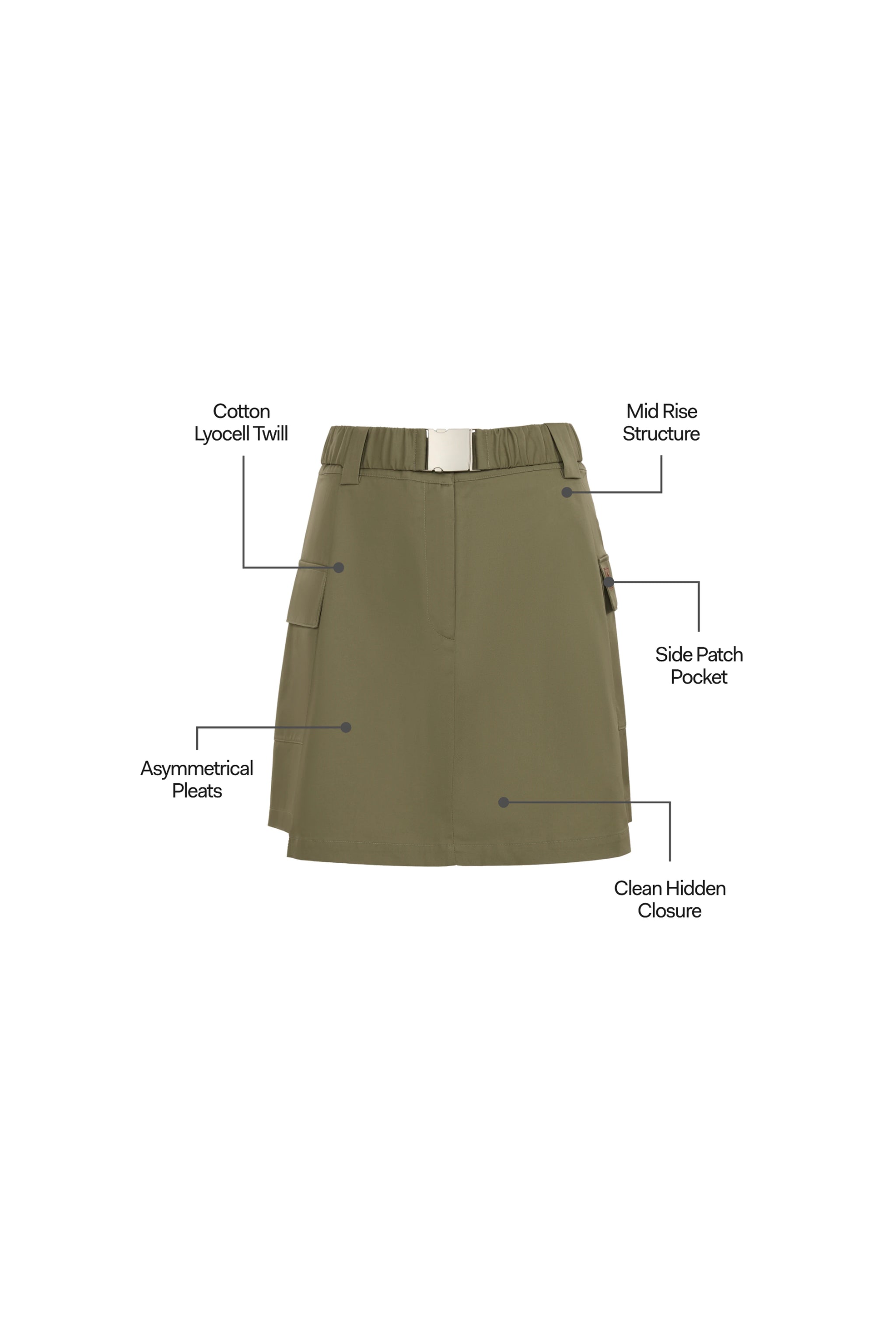 Jupe asymétrique Savannah Chino Kaki
