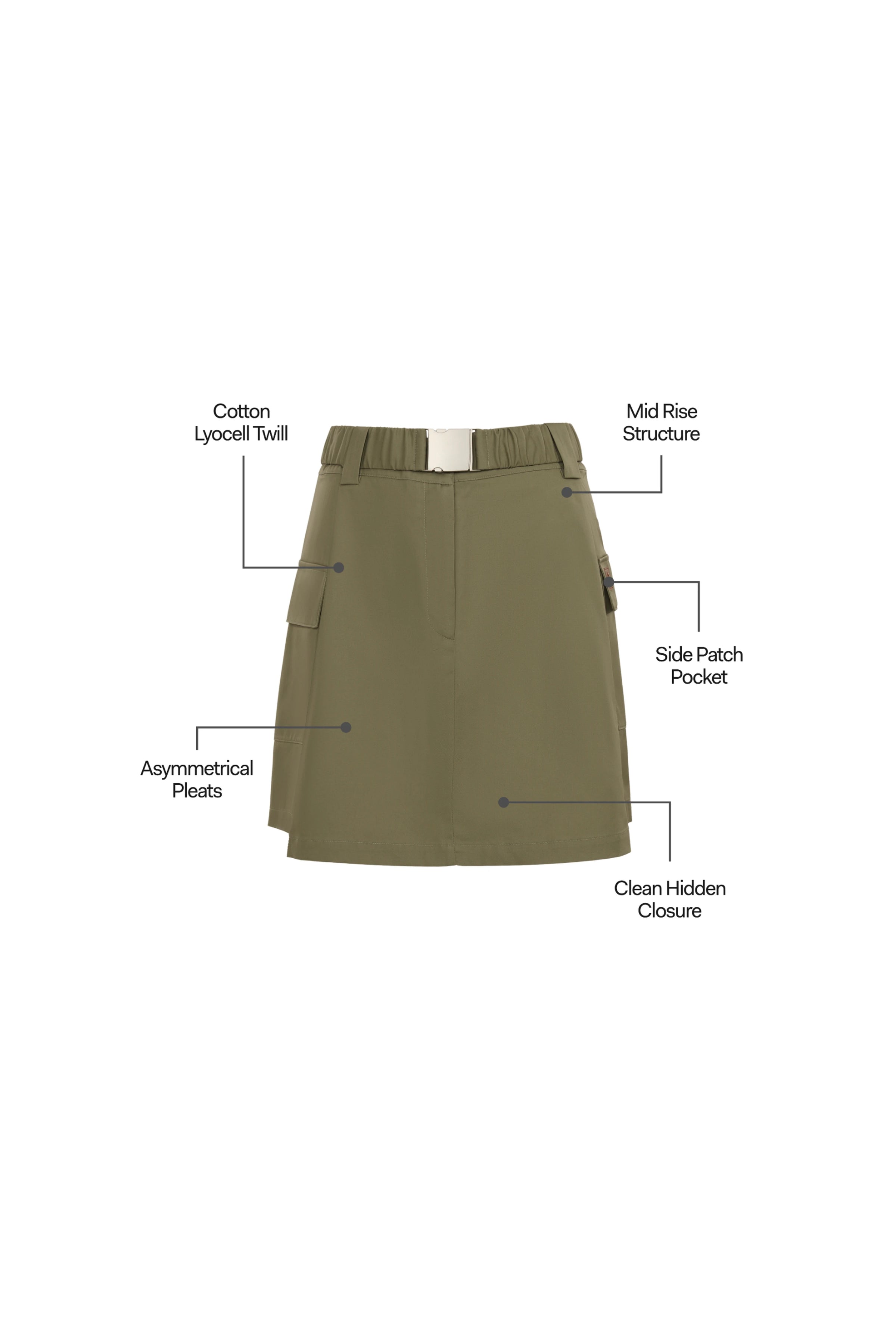 Savannah Chino Khaki Asymmetric Skirt